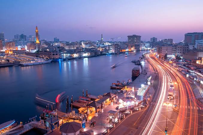 The Deira marina at night